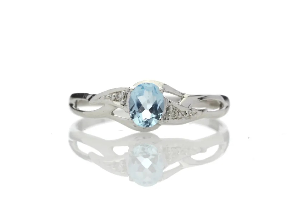 9ct White Gold Fancy Cluster Diamond And Blue Topaz Ring (BT0.50) 0.01 Carats