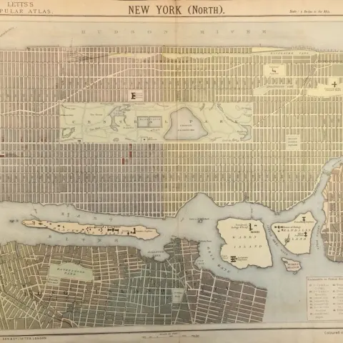 New York Manhattan & Central Park Districts Letts 1883 Antique Map.