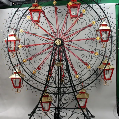 Very Large Painted Metal Garden Ferris Wheel with Lanterns