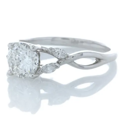 18ct White Gold Single Stone Diamond Ring With Marquise Set Shoulders (1.00) 1.16 Carats