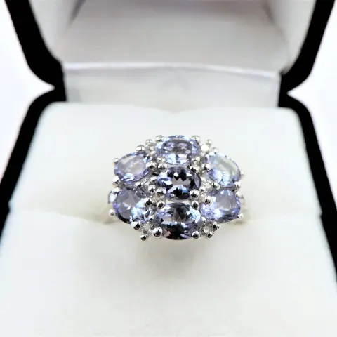 Tanzanite Cluster Ring Sterling Silver New with Gift Pouch