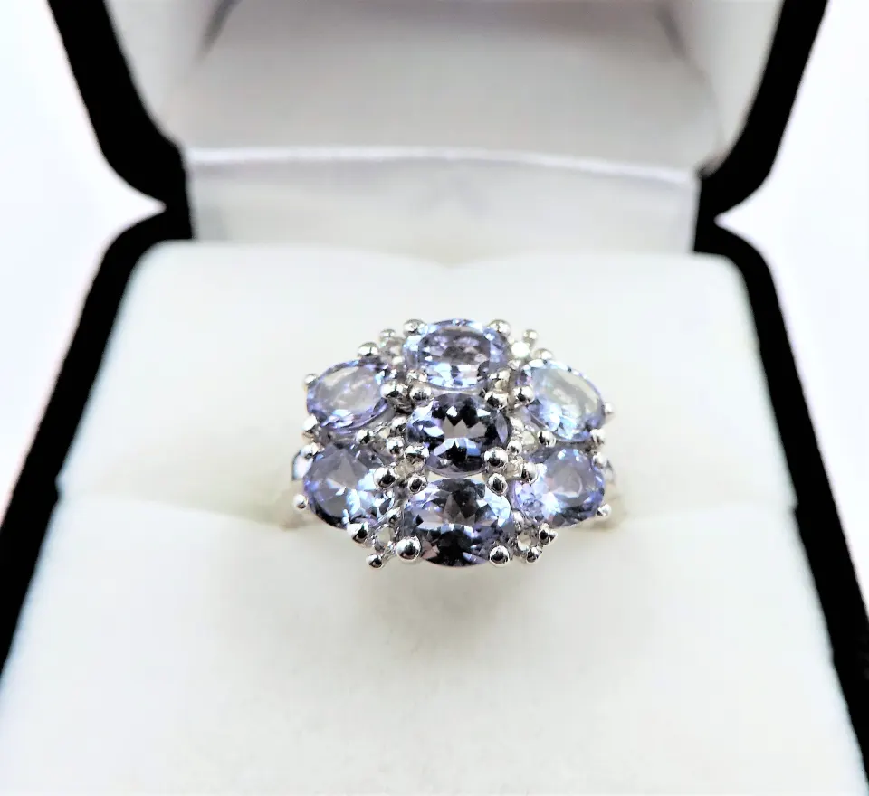 Tanzanite Cluster Ring Sterling Silver New with Gift Pouch
