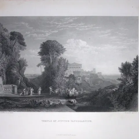 J.M.W Turner Temple of Jupiter Panhellenius Greece Antique Steel Engraving-57-TR