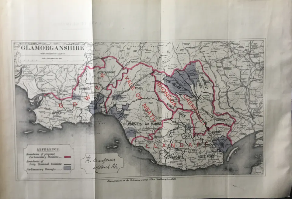 Antique 139 Years-Old Scarce Map Glamorganshire Wales 1885 Boundary Changes.
