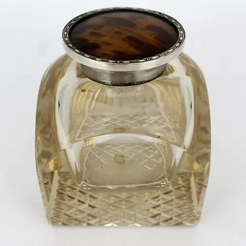 Fine Antique Large Cut Glass Silver Mounted Inkwell