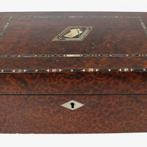 Regency Amboyna Silver Ebony & Abalone Inlaid Writing Box