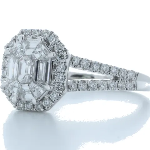 18ct White Gold Single Stone With Halo Setting Ring 1.20 Carats