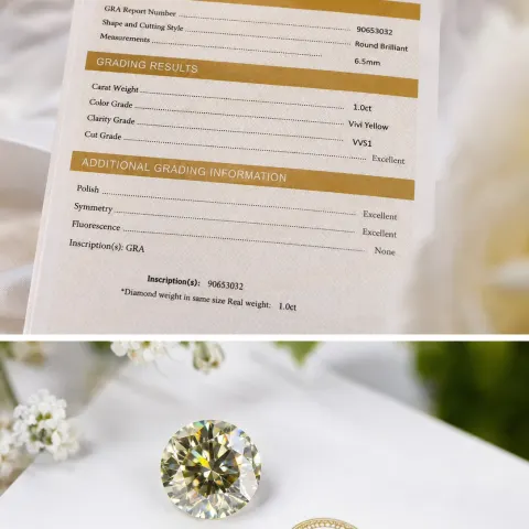 1.00ct Vivid Yellow Moissanite – Round Brilliant – GRA Certificate