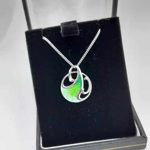 Silver Enamelled Pendant and Chain
