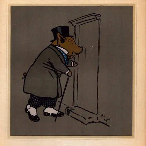 Cecil Aldin Merry Party Antique Book Plate “Pig Ready For The Dance”.