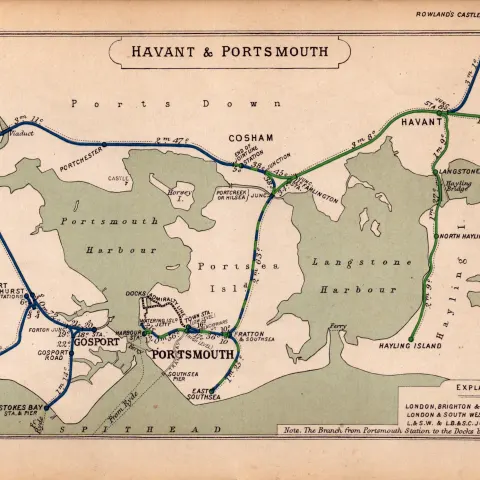 Havant & Portsmouth Gosport, Fareham Antique Railway Diagram-11.