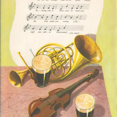 Double Sided Guinness Illustration Page 1953 "Musical Score"A Genuine Double Sided Lithographed