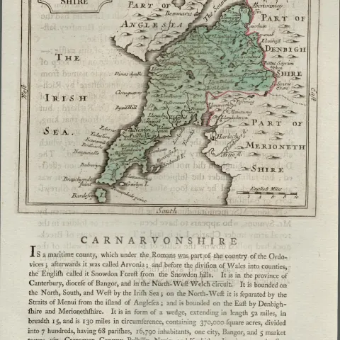 Wales Caernarvonshire Antique c1783 F Grose Copper Coloured George III Map.