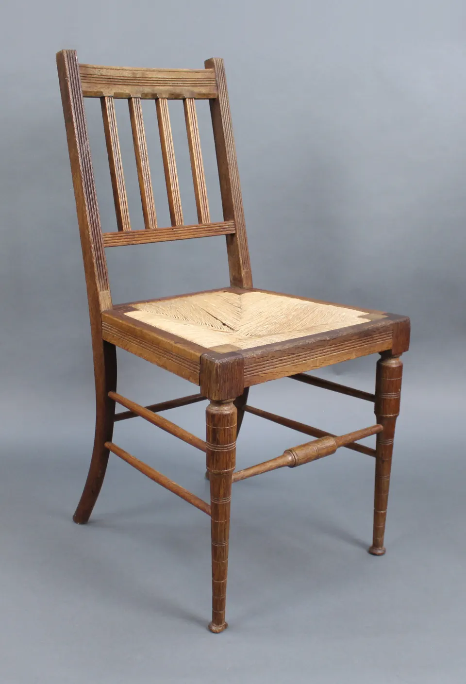 Edwardian Beech Occasional Chair with Rush Seat