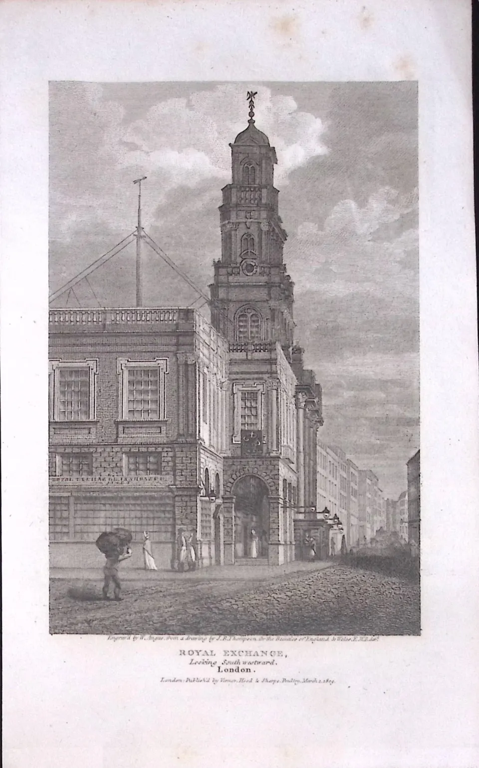 Royal Exchange City of London Antique 200 Years-Old Steel-Engraving-273