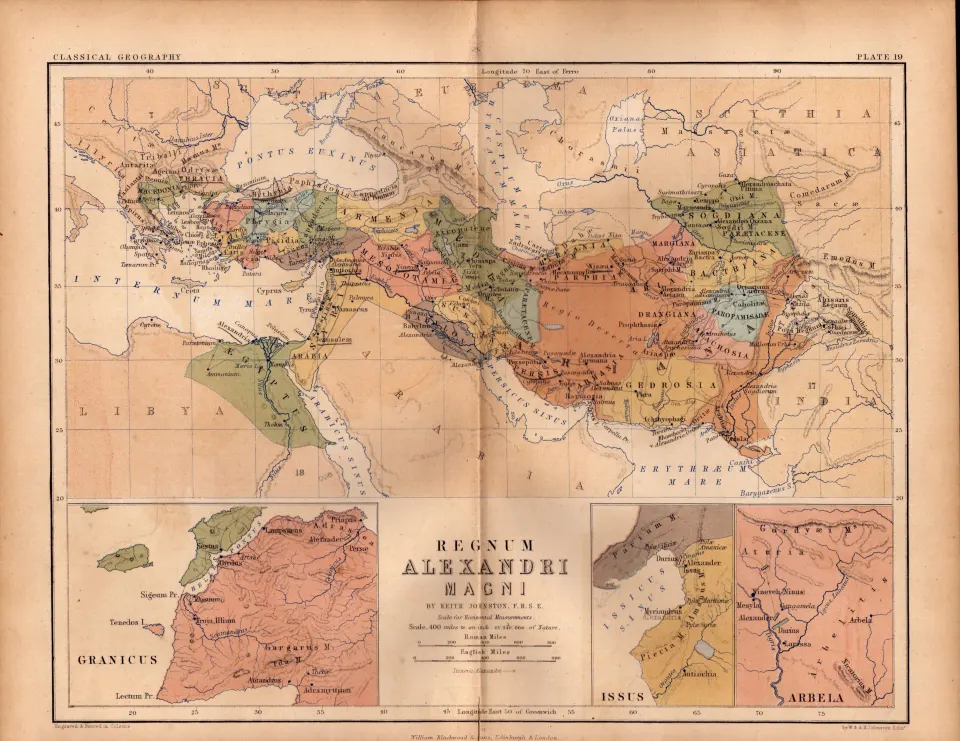 Antique 1867  Coloured Classical Map Regnum, Alexandri, Magni.