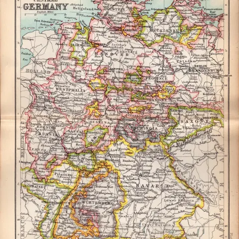 The Germany Empire  Double Sided Victorian Antique 1898 Map.