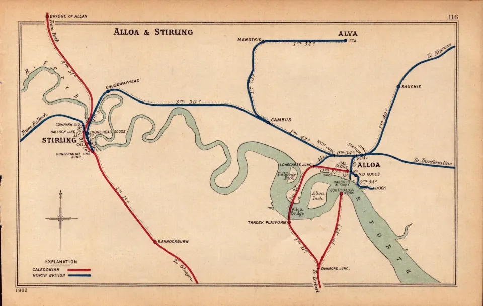 Alloa & Strling Scotland Antique Railway Junction Diagram-116.