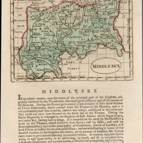 Middlesex Antique c1783 F Grose Copper Coloured George III Map.