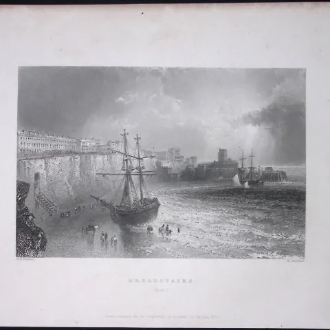 Kent Broadstairs Harbour Scene WH Bartlett 1842 Antique Steel Engraving-111
