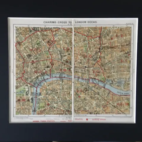 London Charing Cross To London Docks Mounted Antique Map.