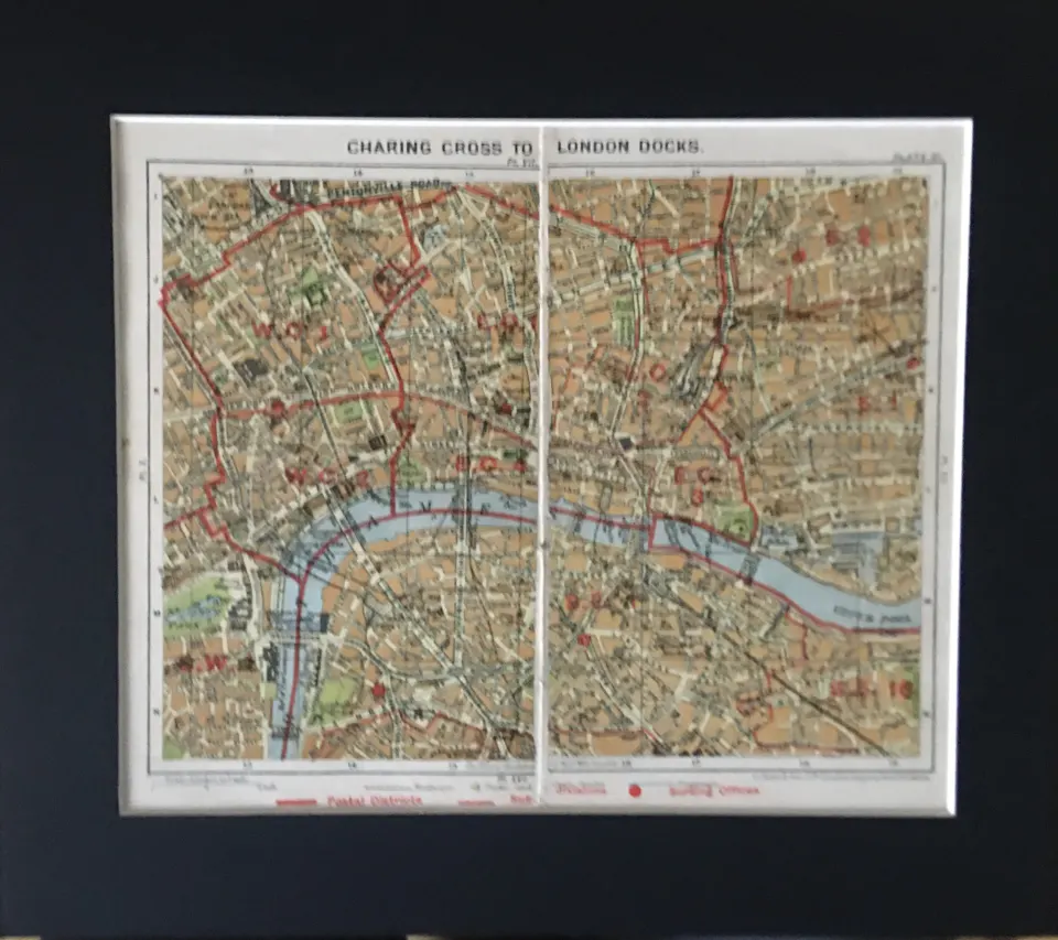 London Charing Cross To London Docks Mounted Antique Map.