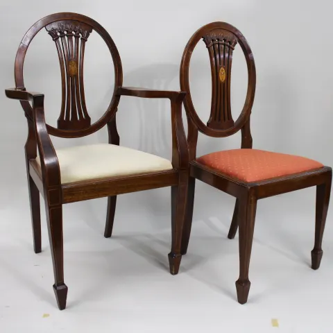 Set of 8 Vintage Inlaid Mahogany Dining Chairs