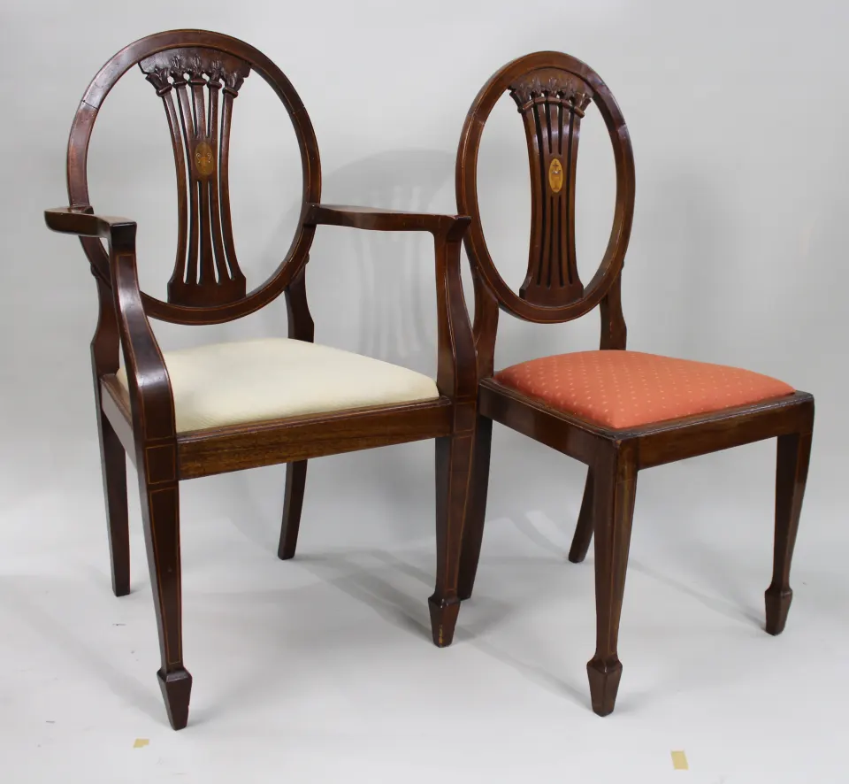 Set of 8 Vintage Inlaid Mahogany Dining Chairs