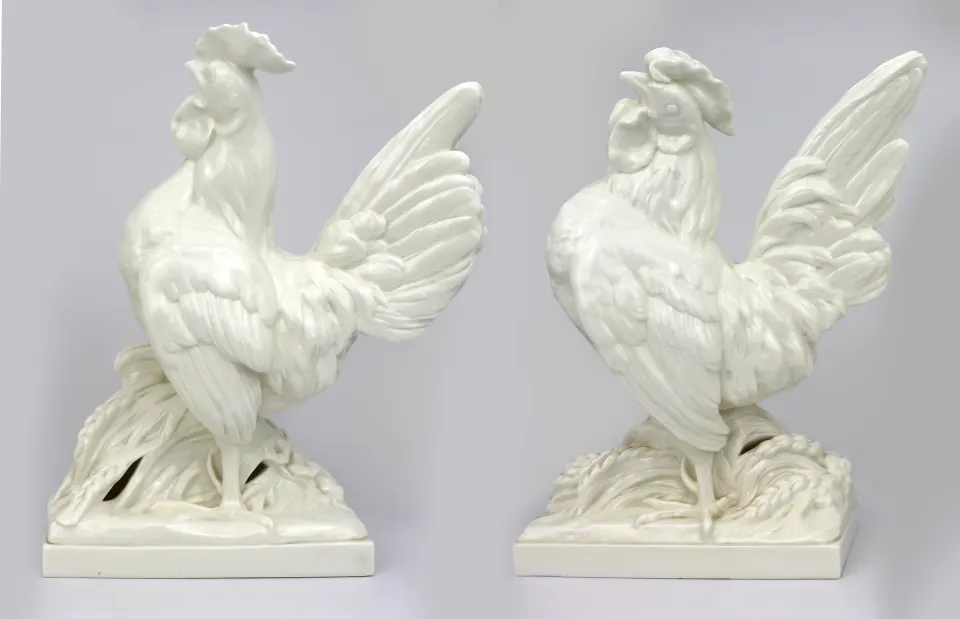 Pair of Royal Worcester Blanc de Chine Roosters A.Azori Liseron 3581