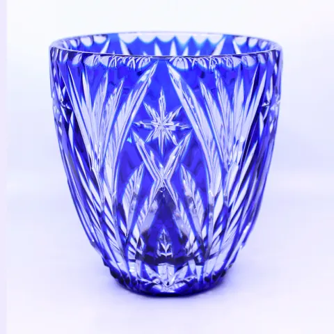 Vintage Blue Overlay Crystal Ice Bucket