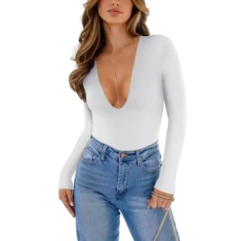 7 x Womens Plunge V Neck Long Sleeve L3a