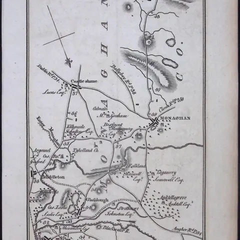 Ireland 245 Years -Old Antique 1777 Road Map Cavan, Clones, Monaghan-268