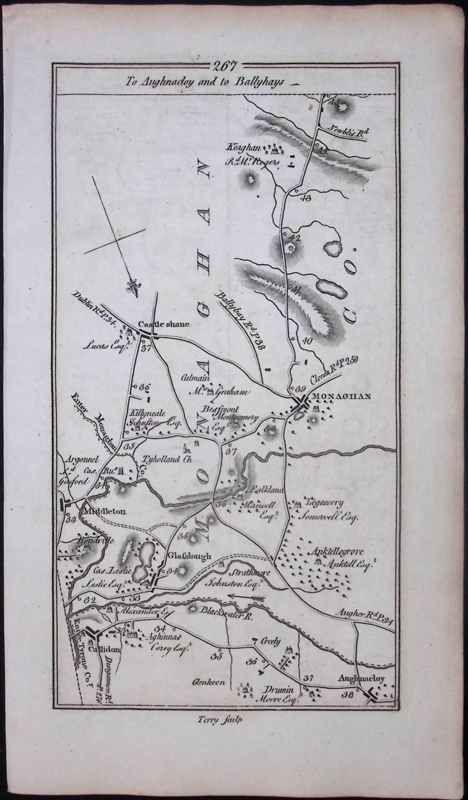 Ireland 245 Years -Old Antique 1777 Road Map Cavan, Clones, Monaghan-268