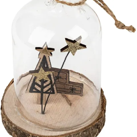 6 x GLASS DOME & WOOD CHRISTMAS DECORATION (Presents)