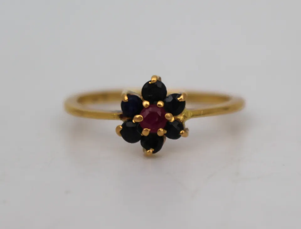 Vintage Ruby and Sapphire Cluster Ring in High Carat Gold