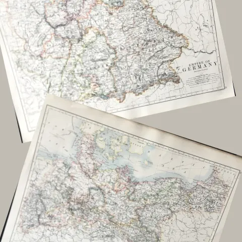 The Empire of Germany Victorian  Antique Coloured  1885 Double Sided Map.
