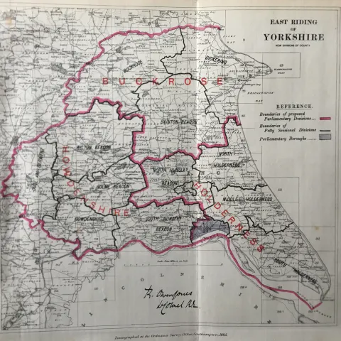 Antique 139 Years-Old Scarce Map East Riding of Yorkshire 1885 Boundary Changes.