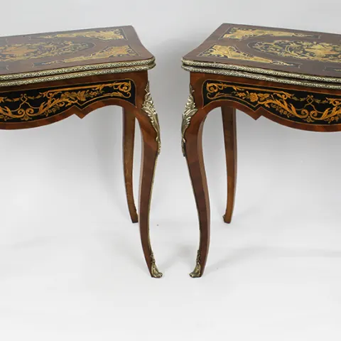 Pair of Marquetry Inlaid 19th c. Card Tables