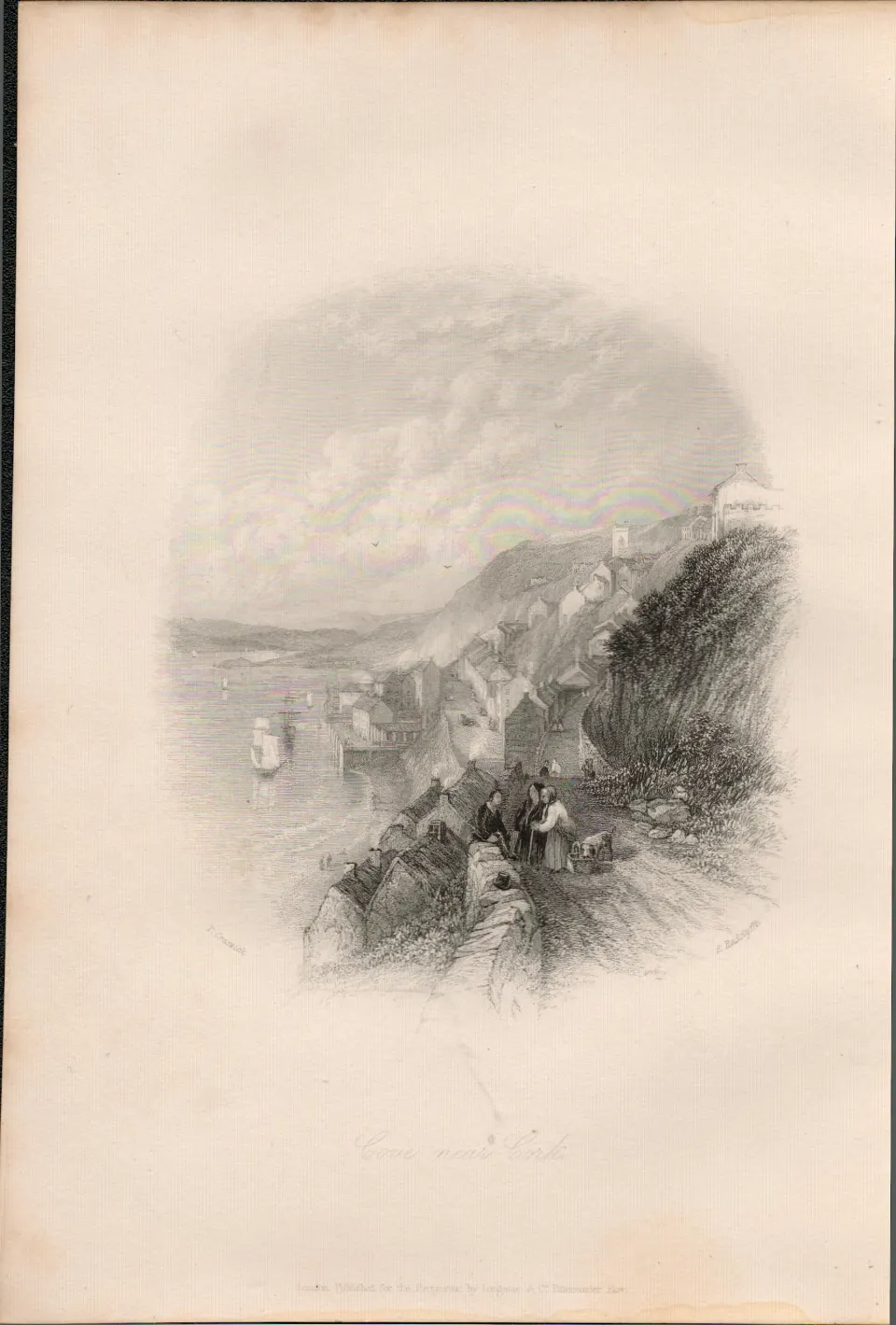 Cove Lane Cobh Cork 1837-38 Victorian Antique Engraving.