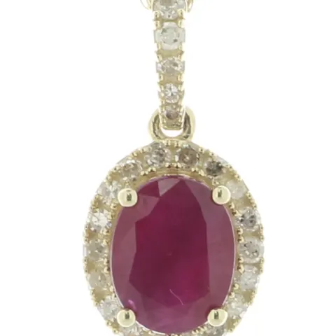 14ct Yellow Gold Oval Ruby and Diamond Pendant and Chain (R1.62) 0.26 Carats