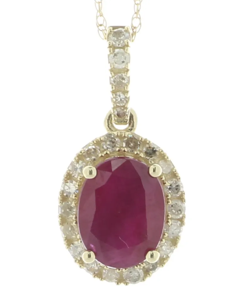 14ct Yellow Gold Oval Ruby and Diamond Pendant and Chain (R1.62) 0.26 Carats
