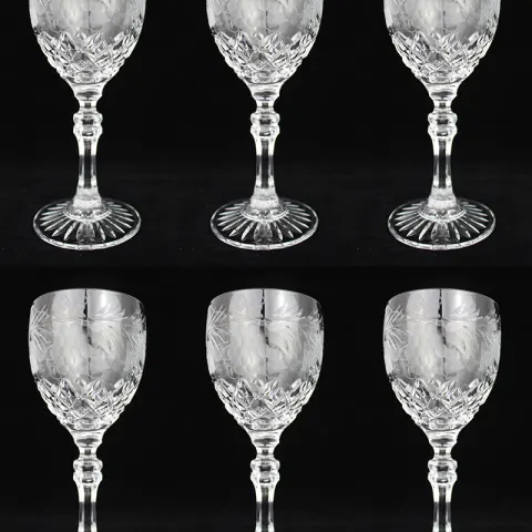 Set of 6 Brier Glass Vine Pattern Wine Glasses