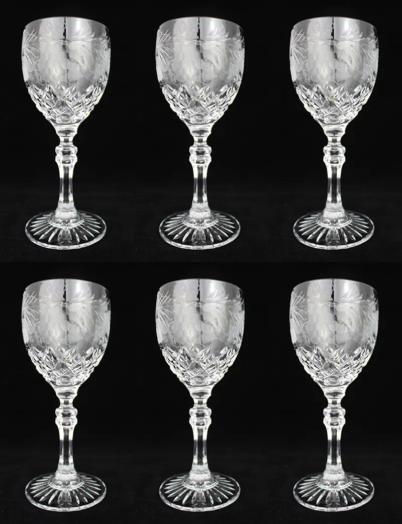 Set of 6 Brier Glass Vine Pattern Wine Glasses