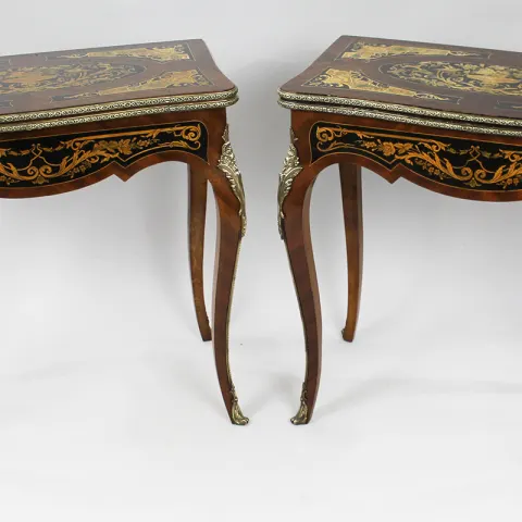 Pair of Marquetry Inlaid 19th c. Card Tables