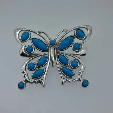 Silver and Reconstituted Turquoise Butterfly Pendant/Broach
