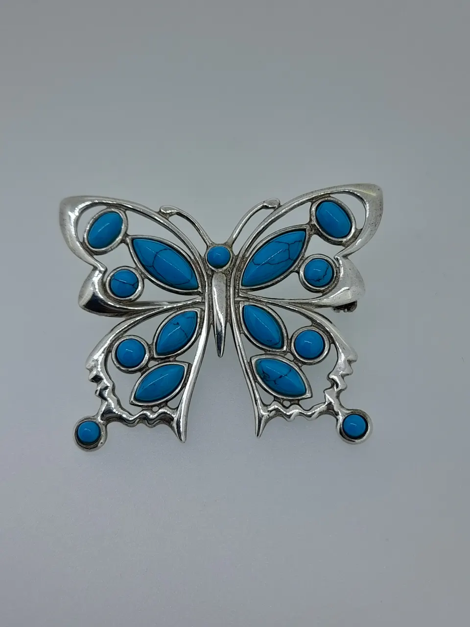 Silver and Reconstituted Turquoise Butterfly Pendant/Broach