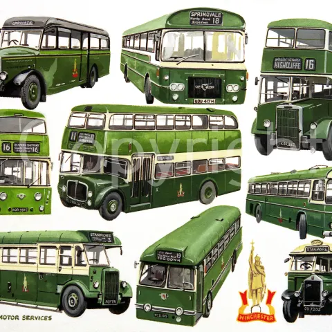 King Alfred Winchester Nostalgic Bus Montage Large Metal Wall Art.
