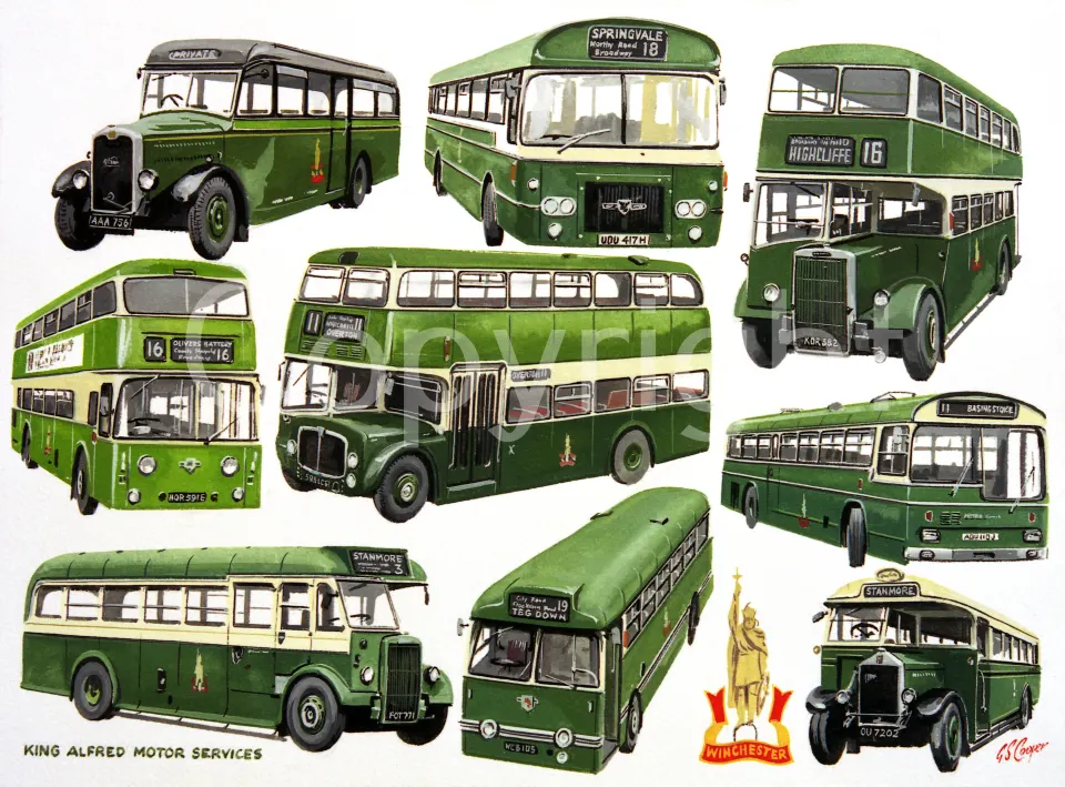 King Alfred Winchester Nostalgic Bus Montage Large Metal Wall Art.