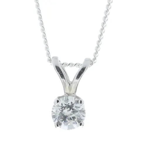 9ct White Gold Single Stone Claw Set Diamond Pendant 0.20