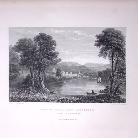Lancaster Malton Hall Antique 195 Years-Old Large Steel-Engraving-56